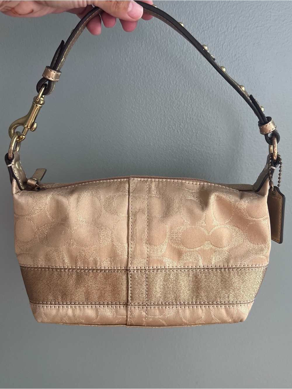 Coach Soho Signature Mini Baguette Hobo Bag in Gold
